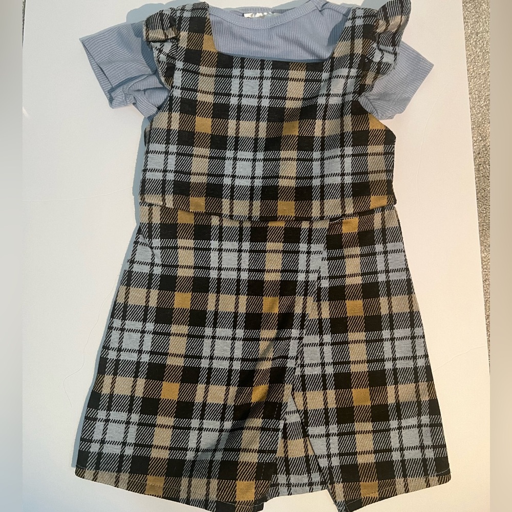 Girls outfit skort romper, plaid, two pieces, zipper on back | 4T